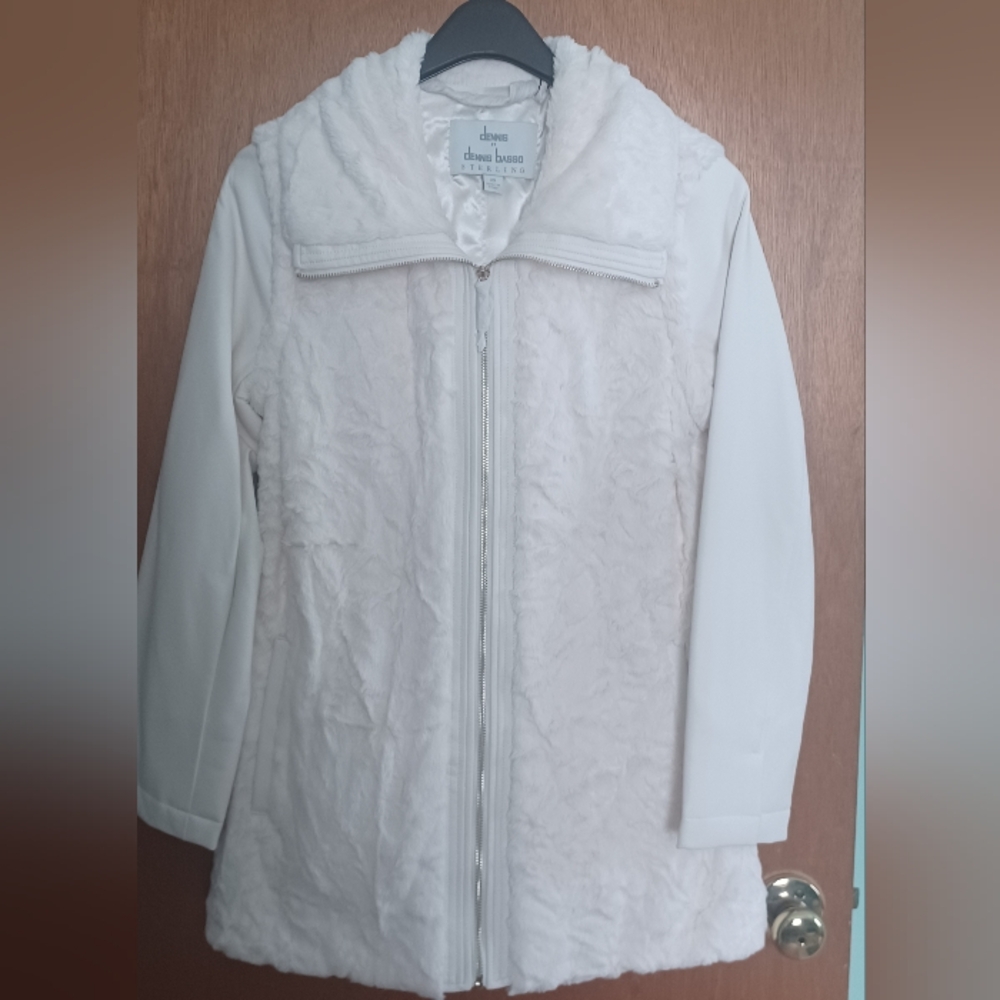 Dennis Basso Women's Sterling Ivory Faux Fur/leather Jacket Size XS